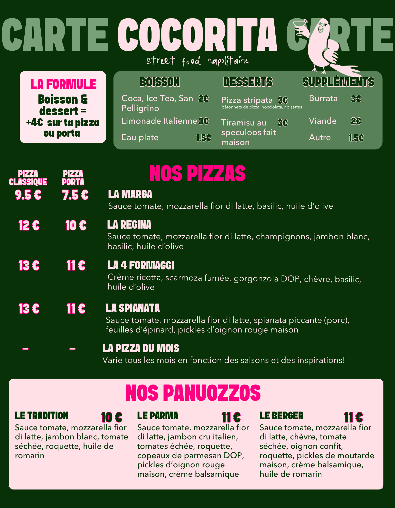 Carte Pizza + Panuozzo — Jeudi